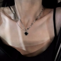 Collana a doppio strato in titanio argento con pendente a cuore nero e stella chic - Argento - Stile Cuore Premium