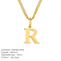 14K gold plated stainless steel necklace featuring a 10mm R alphabet pendant - Letter Style(R) (CDNP014) / Gold