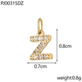 Detailed view of golden Z pendant with micro-pave white zircons and size dimensions - Letter Z / Gold