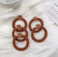 Set of 5 brown knitted elastic hair ties with minimalist leather bear pattern tags - Plush With Bear Tag / Light Coffee Plush Bear