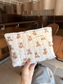 Quilted beige cosmetic bag with brown bear patterns and a secure zipper closure - Cosmetic Bag - Cotton Padded Bear