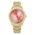 Orologio dorato con quadrante rosa e decorazione completa in strass e numeri romani - Oro Rosa