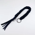 Handwoven crossbody strap in black and dark blue nylon paracord with metal rings - Royal Blue + Black