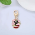 Detailed view of enamel black cat and cherry blossom pendant with heart lobster clasp - Pink Flower Bowl Cat