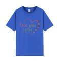 Königsblaues Kurzarm T-Shirt zum Muttertag mit I love you MOM Blumen-Herz-Druck - XS / Königsblau / I Love You Mom