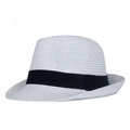 Cappello fedora classico in paglia bianca con nastro nero per la protezione solare estiva - 52cm / Bianco
