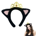 Cerchietto con orecchie di gatto in peluche nero con interno rosa e corona d'oro - Cerchietto Corona Nero e Rosa