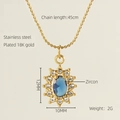 18K gold plated stainless steel necklace with blue oval zircon heart pendant - Sunflower Style / Blue