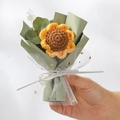 Handmade knitted sunflower bouquet in yellow and brown with white starry mesh wrap - Knitted Sunflower Green Wrap