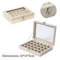 Beige velvet jewelry box with 24 compartments and glass lid, size 20x15x5cm - 24 Grids / Beige