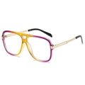 Pilot-style large frame sunglasses with purple gradient lenses and gold metal temples - Yellow Purple Frame