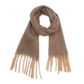 Vista dettagliata della sciarpa in maglia sfumata marrone e beige con grandi nappe e frange - Caffè / 210*40+16CM