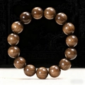 Armband aus goldenem Seiden-Nanmu-Holz mit 15 naturdunkelbraun strukturierten Rundperlen - Urholz Kreis Stil / 15mm*15 Perlen