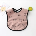 Waterproof baby bib in dusty pink featuring a cute panda print and catch-all pocket - Pu No-wash Bib - Pink Panda / One Size