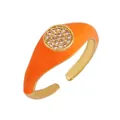 Anillo ajustable de cobre esmaltado naranja con micro pavé de circonitas blancas centrales - Naranja Neón - Engaste en Racimo