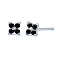 Minimalist s925 silver four-leaf flower stud earrings with micro-set black zircon - Black Silver