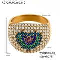 Detailansicht eines vergoldeten Edelstahlrings mit farbigem Zirkonia-Herzdesign - US 6 / Gold Mehrfarbiger Zirkon