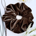 Coffee brown velvet oversized hair scrunchie with soft ribbed texture and high elasticity - Coffee