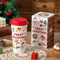 Weihnachtsbecher mit rotem Silikondeckel und festlicher Santa-Geschenkverpackung - 580ml / Schneemann