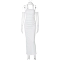Detail of white bodycon dress with ruching effects and matching detached mesh sleeves - S / White