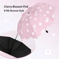 Paraguas inverso automático rosa cerezo de 8 varillas con revestimiento anti-UV - 8 Varillas Manual / Rosa Estilo Francés