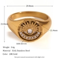 Vintage 18K gold plated stainless steel sun totem ring with micro-set AAA zircons - Cast Micro-pave Sun Moon Signet Ring-Gold-Size 6