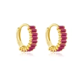 Golden S925 silver hoop earrings with pink T-shaped cubic zirconia gemstones - 925 Silver / 18K Gold Rose Red Zirconia