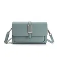 Blue crossbody bag featuring woven texture flap and adjustable shoulder strap - Blue