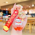 Lucky cat liquid quicksand keychain with red sequins and yellow lucky print strap - Fortune Cat Ingot Quicksand-Pink Cat Fortune Plate