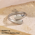 Minimalist silver stainless steel open ring with water drop design on stone base - Waterdrop Streamline / Steel
