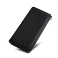 Elegant black lychee grain leather long wallet with gold zipper and RFID protection - Black