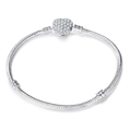 Bracciale a maglia serpente argento con chiusura a cuore e zirconi scintillanti - 17cm / Chiusura a Cuore Pavé Argento