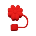 Red flower silicone straw cover for 10mm straws, flexible and dustproof design - Daisy Red