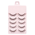 Five pairs of natural black false eyelashes neatly arranged in a pink plastic tray - 009-4 Model - 5 Pairs