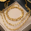 Double layered gold paperclip chain necklace in stainless steel for street fashion style - Gold (C9049)