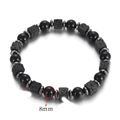 Men's 8mm beaded bracelet featuring volcanic stone and polished black onyx stones - Polished Stone and Lava Square Beads