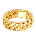 Polished 316L stainless steel gold Cuban link chain bracelet for men with secure clasp - Polished Gold Style (KB42340-D)