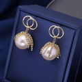 Elegant gold earrings with large pearls and tassels featuring miniature diamonds - Gold Tassel Pearl Drop with Blue Box