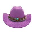 Violetter Western-Cowboyhut aus Wildlederimitat mit böhmischem Türkis-Perlenband - Einheitsgröße / Lila