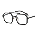 Chic black polygonal sunglasses with trendy double bridge and durable matte frames - Black Frame Clear Lens