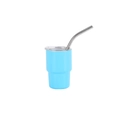 Matte blue 3oz stainless steel mini tumbler with clear lid and curved metal straw - Sky Blue