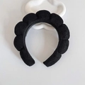 Thick black cloud sponge headband with plush texture and non-slip inner teeth design - Black With Non-Slip Strip