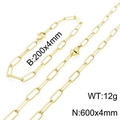 Golden rectangle link chain jewelry set with 600mm necklace and 200mm bracelet - Gold 600mm Necklace Set(KS137545-Z)