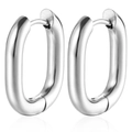 Polished silver oval U-shaped stainless steel hoop earrings for women shown as a pair - 3.0*23mm / Silver Curved Needle Bottom Open Style (MS-095)