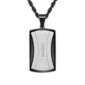 Collana con pendente rettangolare uomo nero e argento con metallo spazzolato e piccoli cristalli - Ciondolo Nero con Catena a Torciglione