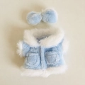 Completo blu per bambole in peluche con cappuccio in pelliccia bianca e fiocco - Adatto per bambola da 17cm / Vestito Cappotto in Peluche + Fiocco / Blu