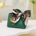 Dark green faux leather wedding gift bag with luxury floral silk scarf handle decoration - Dark Green (Dark Green Ribbon)