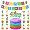 Mexican Fiesta themed birthday party decoration set with cactus banner and cake toppers - Mexican Fiesta Combined Set Series 1