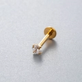 Golden titanium labret stud with a clear round zircon stone for lip and ear piercings - Gold-White Zirconia