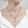 Double layer gold necklace for women featuring a minimalist padlock and T-bar toggle clasp - Gold Double-layer Padlock